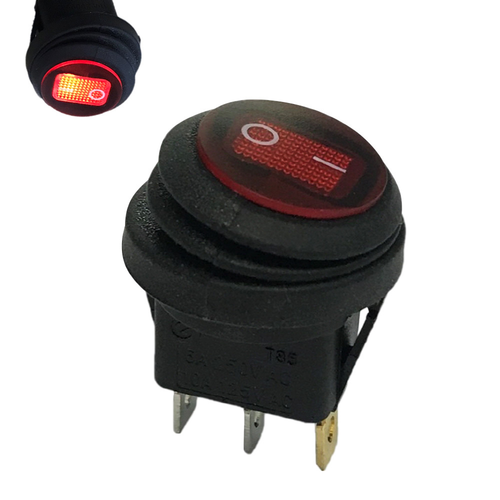 2단 3핀 방수 로커 스위치 원형 220V AC LAMP 레드 ON-OFF 20mm (HAS6901)